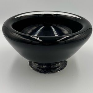 Elegant Deep Amethyst/Black Handblown Bowl & Signed Clear Base